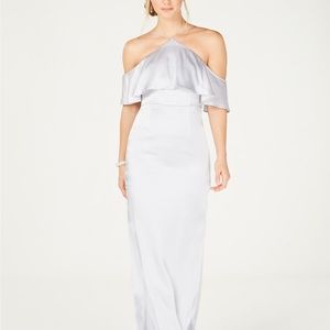 Off-Shoulder Silver Evening Gown